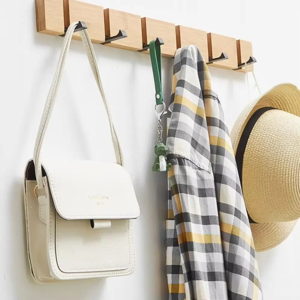 

Creative Bamboo Wall Mounted Hooks 3/4/5 Hooks Natural Bamboo Door Back Hook Rack Foldable Hidden Metal Hooks Towel Rack