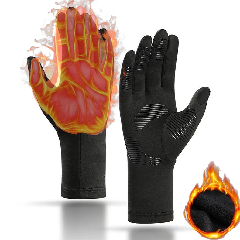 Autumn Winter Cold-proof Running Cycling Gloves Windproof Non-Slip Keep Warm Touch Screen Outdoor Black Sports Glove Men Women