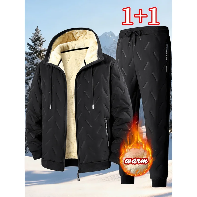 Set Up Sweatshirts Men's Matching Sets Cotton Pants Casual Suit Two-piece Thickened Hooded Top Short Sleeve Tee Hoodies