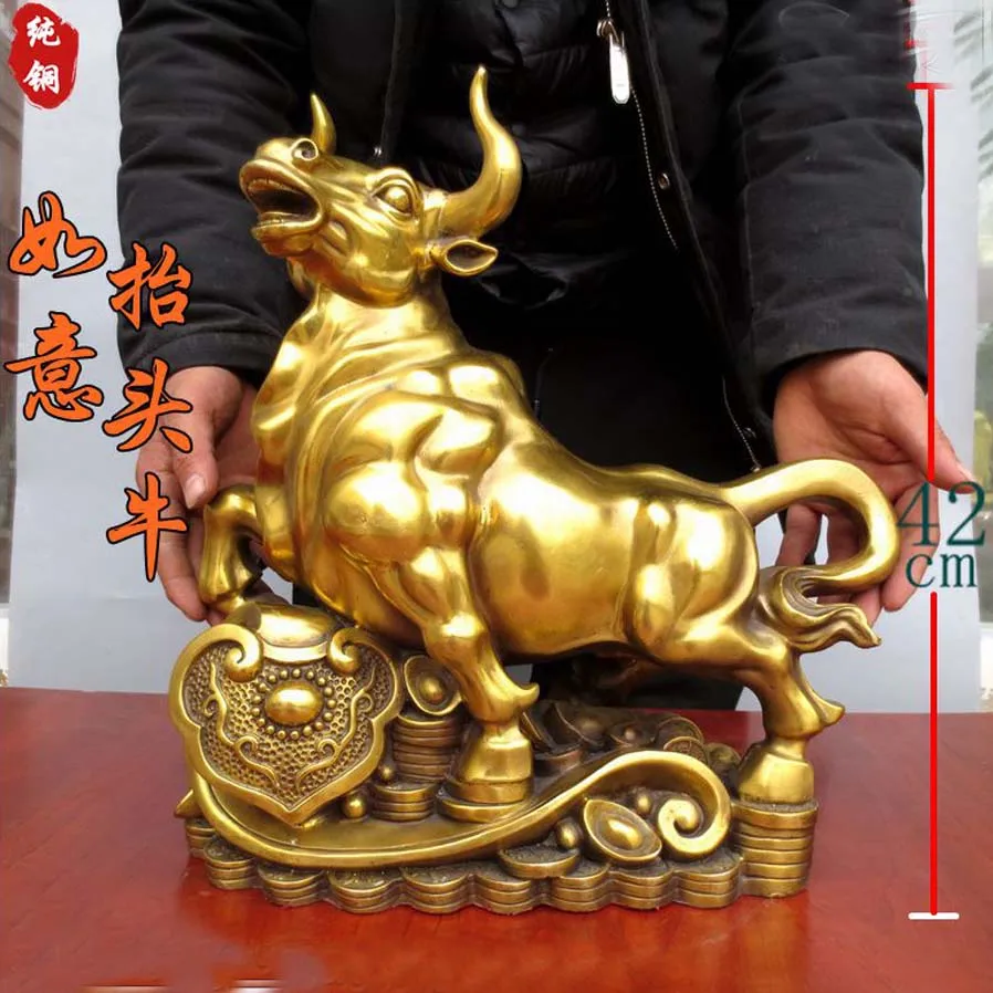 large Home finance company Bronze sculpture ART bring wealth money Stock market bull Career Success GOOD luck bull statue