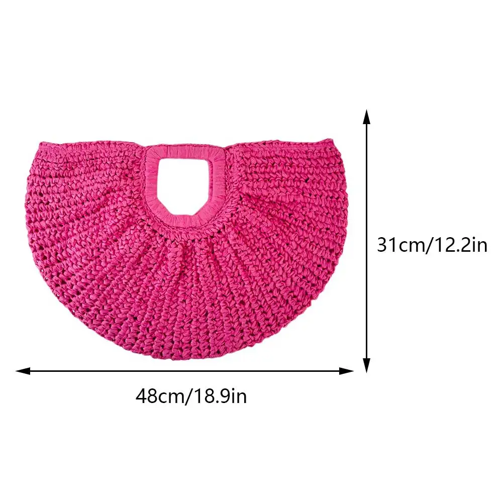 

Women Handmade Straw Tote Bag Large Capacity Half-Moon Straw Handbag Solid Color Vintage Woven Handbag Summer Beach Bag