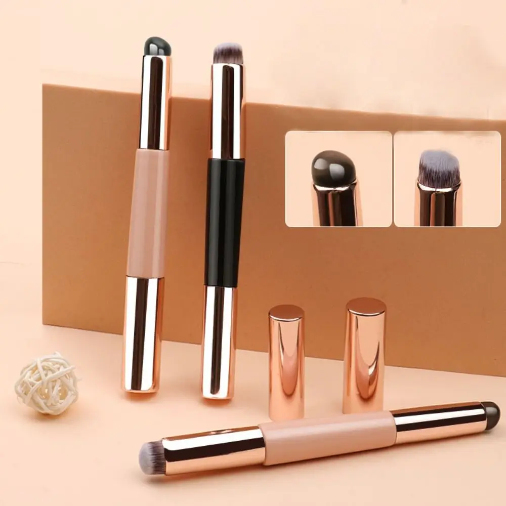 Dwugłowy silikonowy pędzelek do ust do szminek, przenośny pędzelek do makijażu do korektora, uniwersalny aplikator do szminek