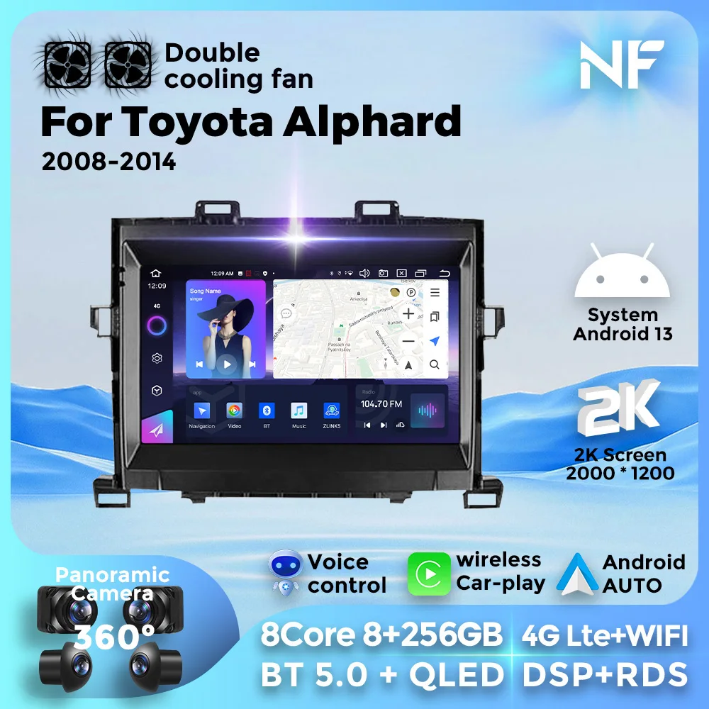

Car Radio For Toyota Alphard H20 2008-2014 Android 13 Multimedia Video Player For Wireless Carplay Auto 8 Core 8+256G GPS BT5.0