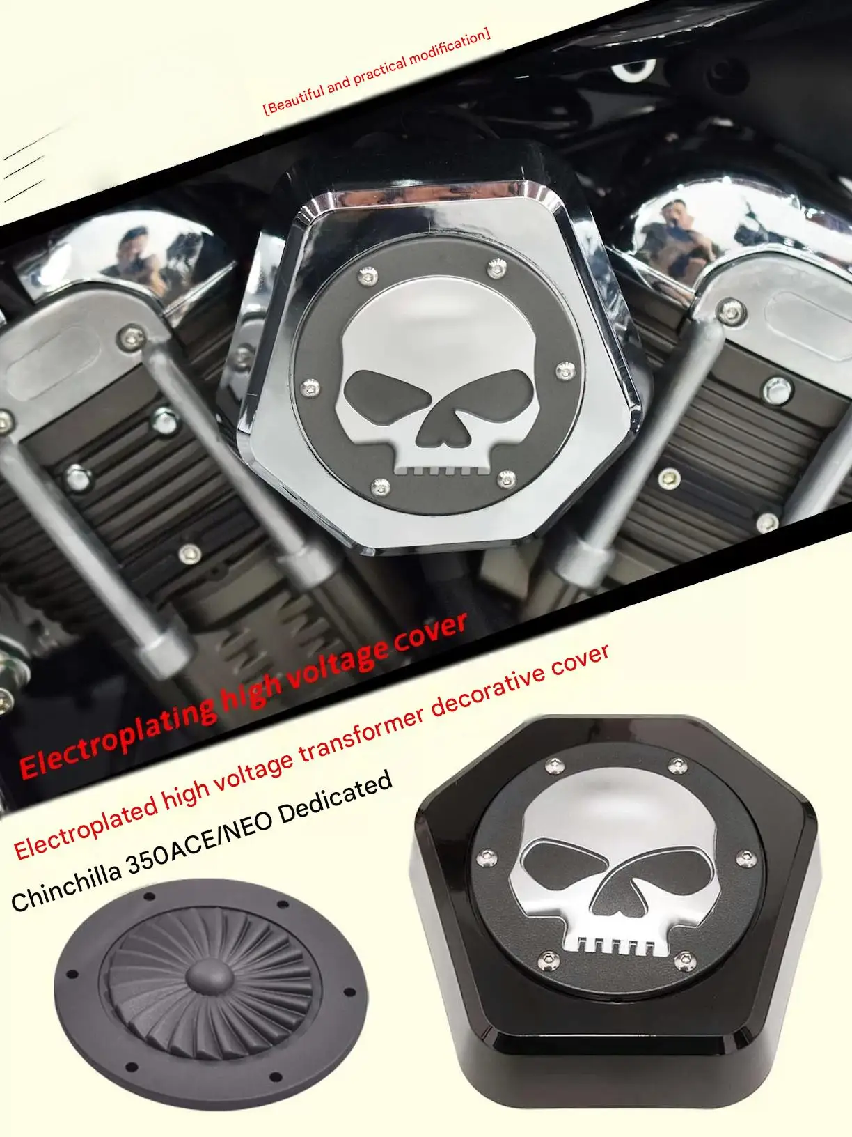 FOR Motorcycle Hexagon Plated Skull High Voltage Coil Protective Cover for Benda Chinchilla 350 Mod Parts Fitment Accessory
