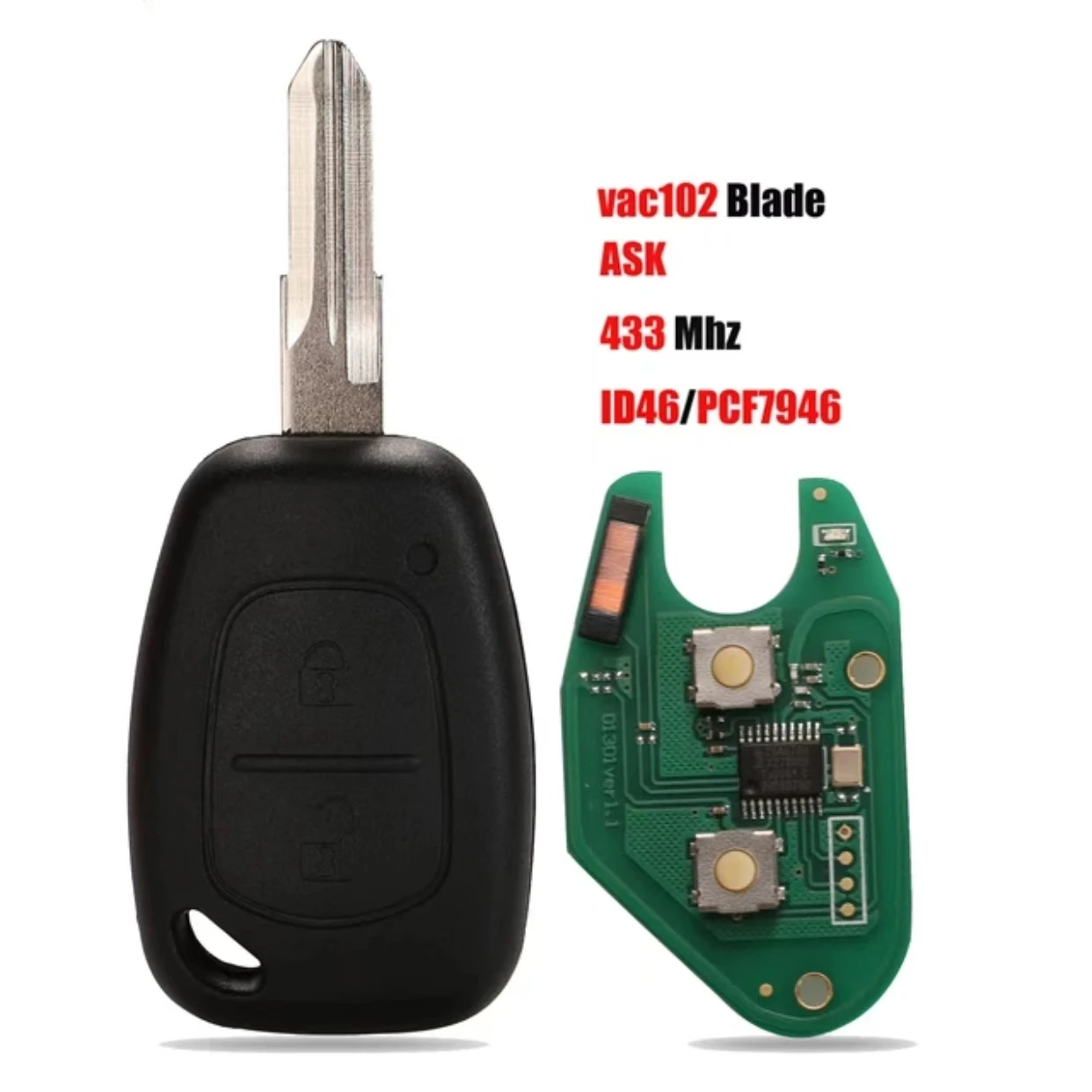 JINGXIN 2 Button Car Remote Key Control For Renault Master Kangoo Clio Twingo VAC102 Blade PCF7946 ID46 Chip ask 433MHZ car key