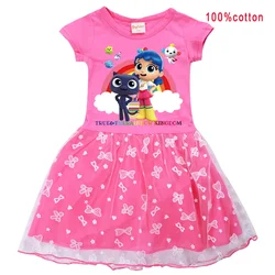 True and The Rainbow Kingdom Clothes for Baby Girls Summer Short Sleeve Dresses Kids Cartoon Dress Children Cartoon Party Frock