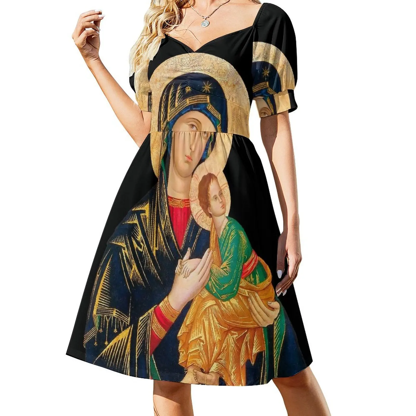 

Our Lady of Perpetual Help (transparent background design) Short Sleeved Dress long dress women Long dress woman