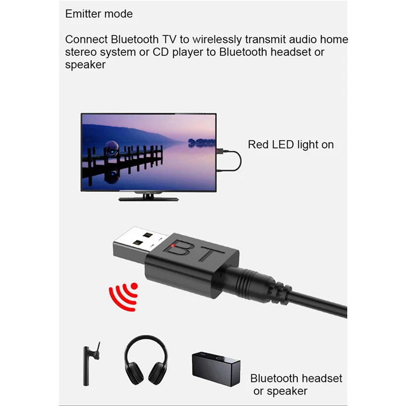 New-2X Bluetooth 5.0 передатчик приемник мини 3,5 мм разъем AUX аудио беспроводной адаптер светодиодный индикатор 2в1 автомобильный комплект USB-адаптер