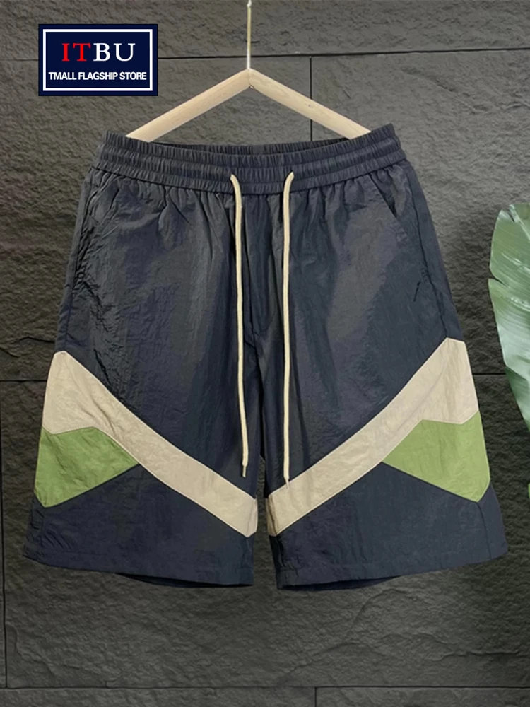 

Летние мужские повседневные шорты из ледяного шелка, тонкие, быстросохнущие, длиной до колена, пляжные брюки прямого кроя, модные, городские, молодежные