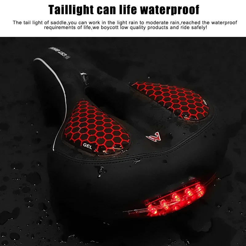 WEST BIKING One-piece Design With Tail Light Bicycle Saddle Thickened Silicone Cozy Ride Waterproof Leather MTB Road Bike Seat