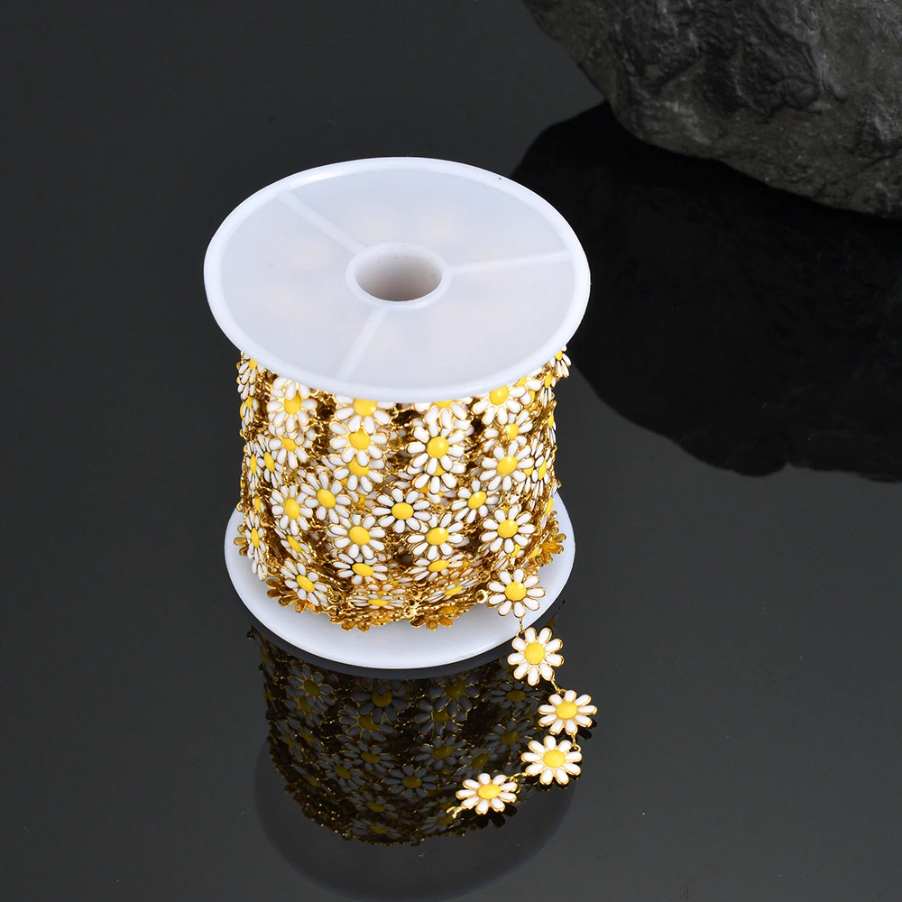 Großhandel 1m/Stück Edelstahl Goldfarben Emaille Sonnenblumen-Ketten für DIY-Halsketten, Schmuckherstellung, Armbänder, Fußkettchen – Detail 6