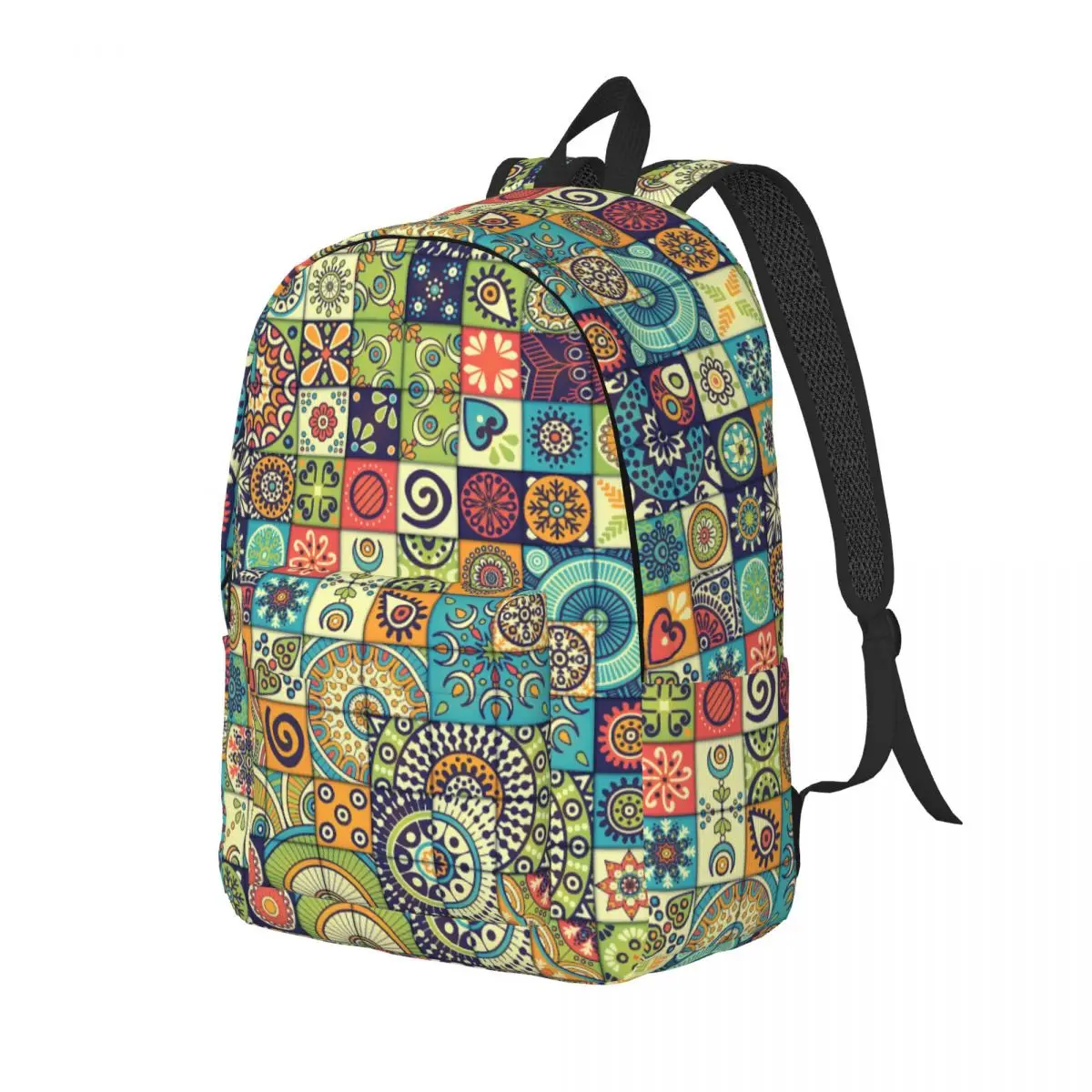 Tile Vintage Moroccan Style Backpack for Men Women Cool Student Work Daypack Mandala Art Mexican Tile Laptop Shoulder Bag Sports