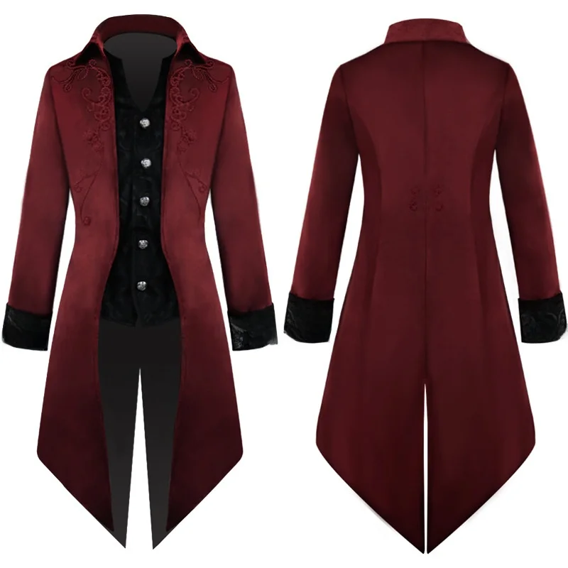 Punk Style Mid-Length Medieval Retro Tailcoat Men's Halloween Costume Polyester Fiber 100% Trendy 2023 New Arrival