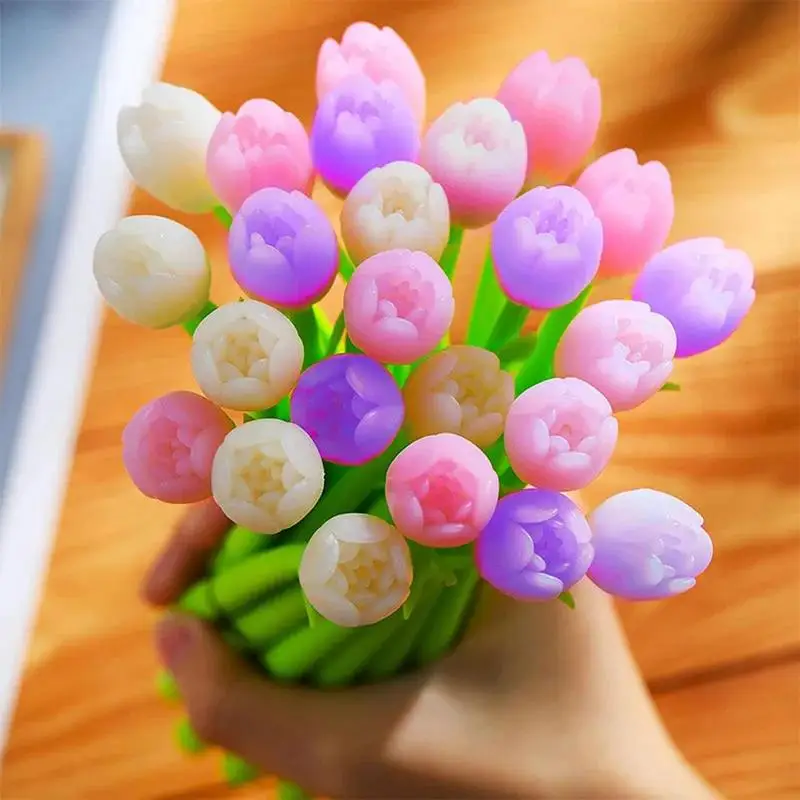 6Pcs Elegant Gel Pens Cute Kawaii Color Changing Tulip Funny Fancy Aesthetic Stationery Teacher Valentine Wedding Gift