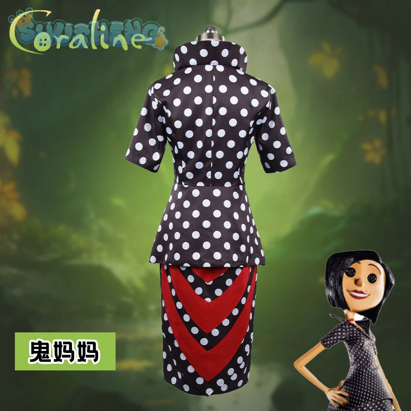 Coraline Costume Cosplay Abito sexy con gonna corta Abito Festa di Halloween Spaventoso Fantasma Mamma Caroline Taglia femminile adulta S-XXXL