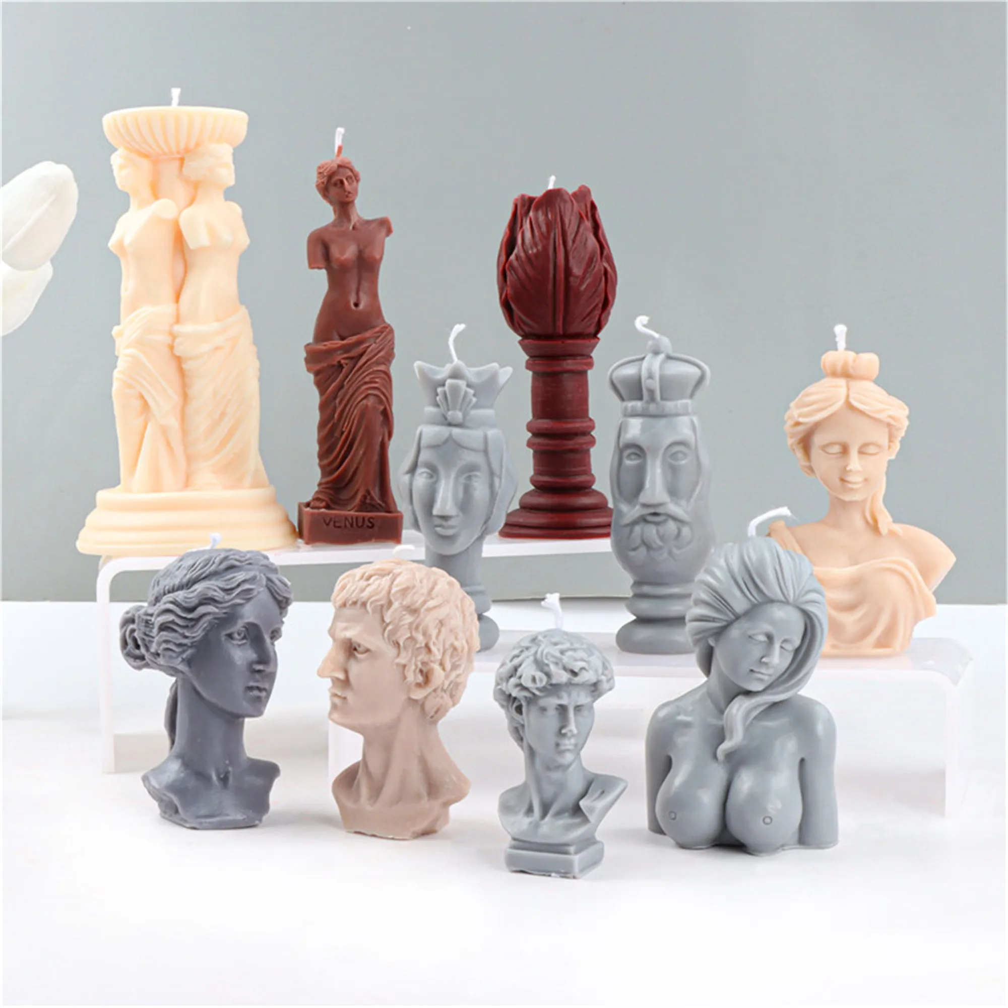 Nordic DIY Human Body Art Gypsum Home Decorate 3D Venus Goddess Soy Wax Candle Silicone Mold Make Roman Column Angel Soap Mould