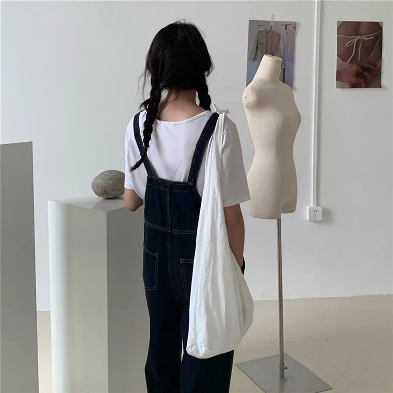 Playful Cute Korean Loose Denim Jumpsuits Women Vintage Casual Wide Leg Overalls High Waist Straight Jumpsuits