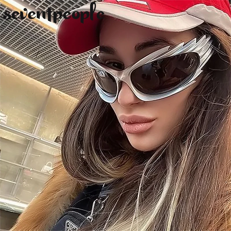 Spike Rectangle Sunglasses Women Men 2023 Luxury Brand Designer Fashion Punk Sun Glasses for Male Steampunk Y2K Sports Sunglass