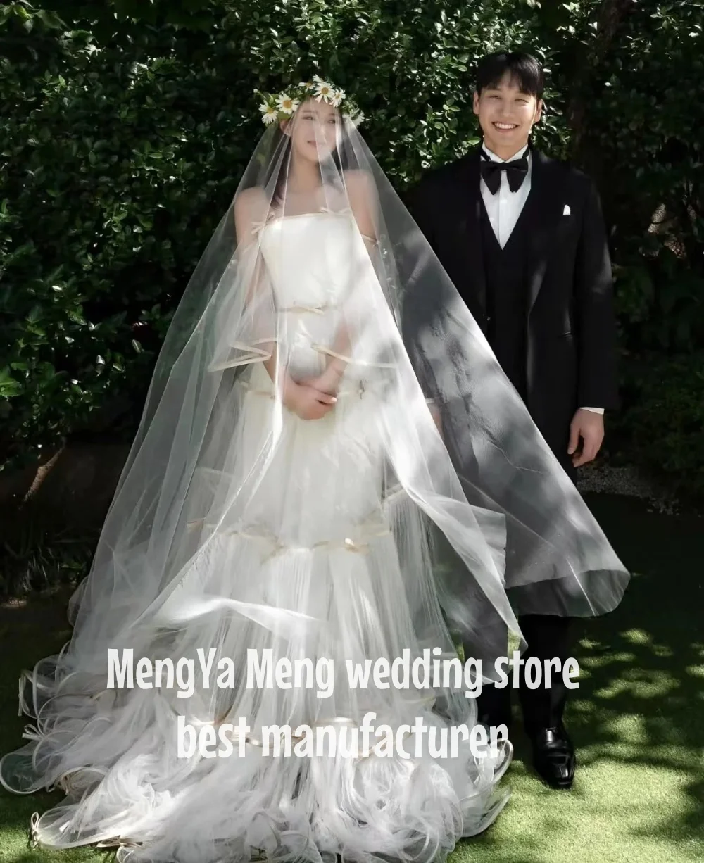 ZHUISHU 2025 Modern Off Shoulder Wedding Dresses Korea Photo Shoot Ribbon Bows Pleats Organza Bridal Gowns Corset Zip Customized