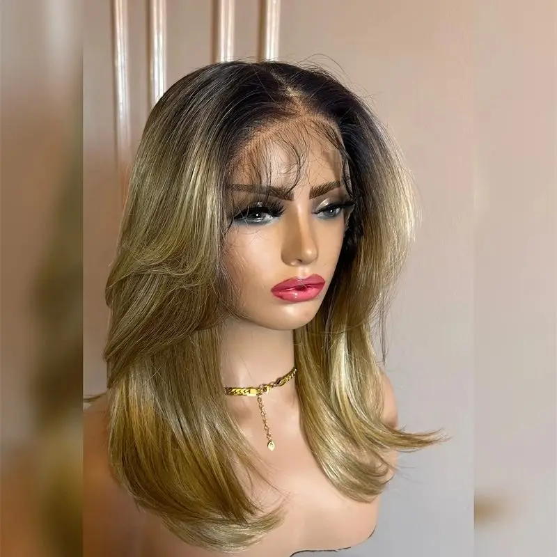 

Женский парик Ombre Пепельно-русый синтетический HD Прозрачный парик фронта шнурка с темными корнями Новый прямой парик Предварительно выщипанная линия волос