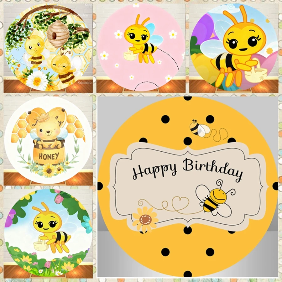 

Round Bee Theme Background Honey Jar Sunflower Children's Birthday Party Decorations Baby Shower Photography Studio Props Round
