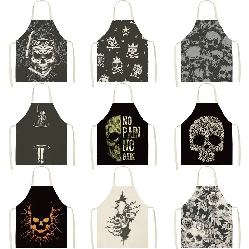 Skull Pattern Kitchen Apron Hairdressing Anti-fouling Aprons for Women Men Household Cleaning Tool Cooking Baking Accessories