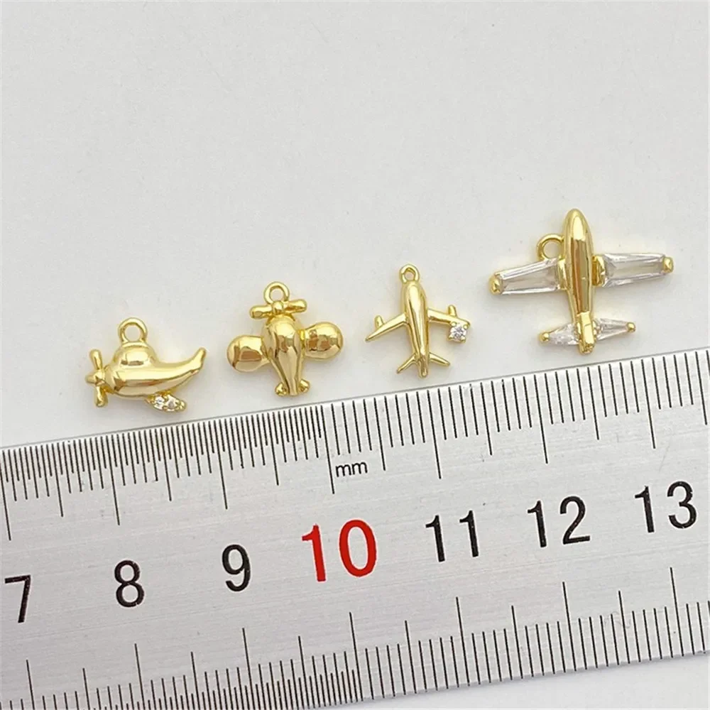 

14K Gold-Color Zirconium Three-dimensional Aircraft Fighter Pendant Handmade DIY Bracelet Necklace Jewelry Material L535
