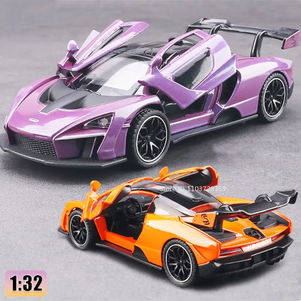 

1:32 Senna 720S Sports Car Toy Models Alloy Diecast Mini Supercars Sound Light Pull Back Doors Opened Racing Vehicles Kids Gifts