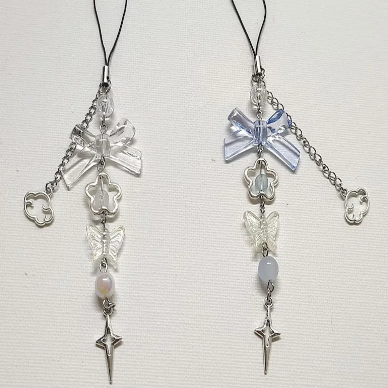 Colgante para Teléfono con Cuentas Azules o Blancas |   Llavero Kawaii Y2K |   Amuleto para Bolso Coquette, Estilo Transparente, Regalo Estético, Estilo Pastel, Fairycore