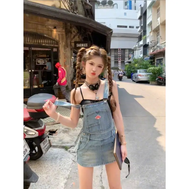 Japanse Kawaii Jean Strap Mini Dress Vrouwen 2000S Vintage Y 2K Kleding Mouwloze Denim Jurk Koreaanse Zelfs Party Chique Bovenkleding