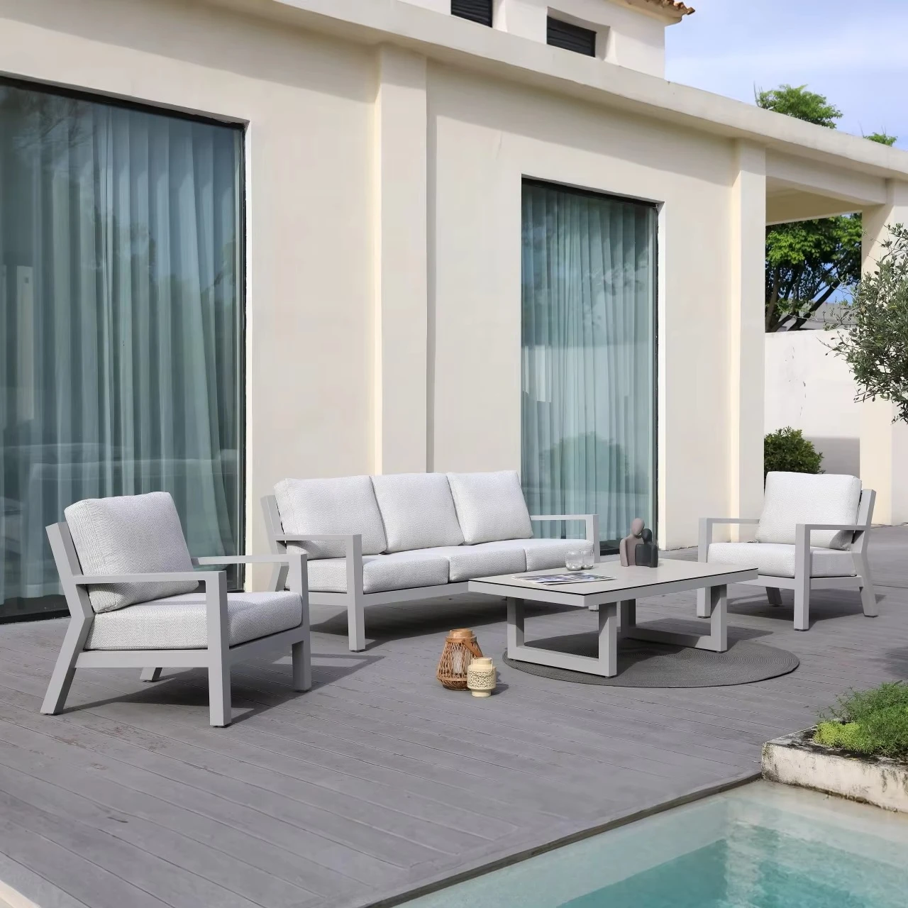 du- Taliya Luxury Rattan Back Chair 3-seater Sofa 4pcs Set Garden Outdoor Modern Style