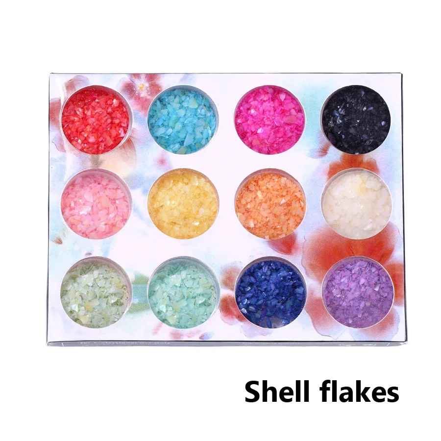 12pçs conjunto de pó de glitter para unhas, lantejoulas para unhas, flocos de seda, linho, gelatina, decoração colorida, faça você mesmo, manicure, arte de unha