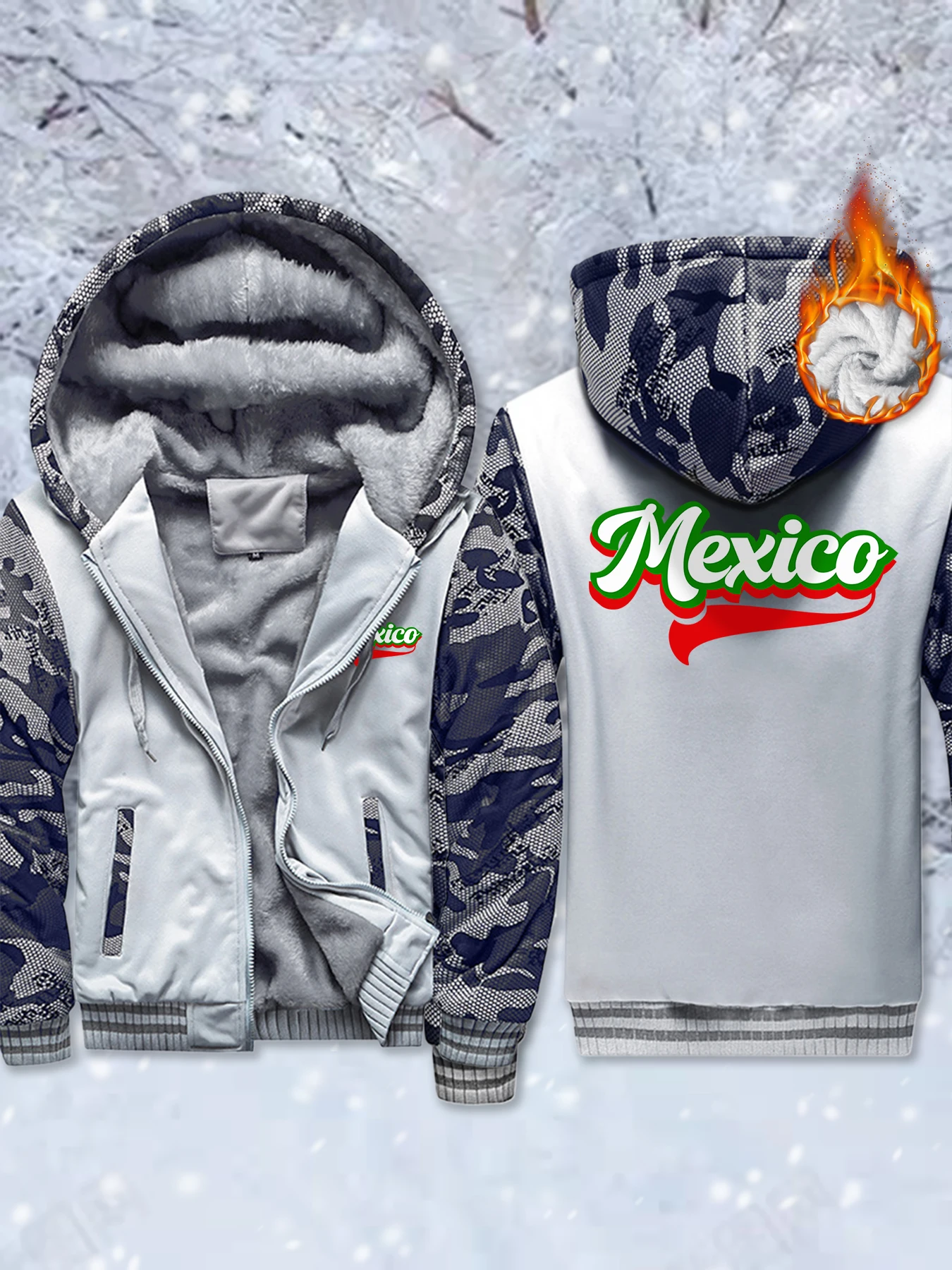 

Теплые зимние куртки с креативным принтом букв Мексики, удобная утепленная уличная одежда унисекс, флисовая мягкая толстовка с карманом на молнии, мужская толстовка