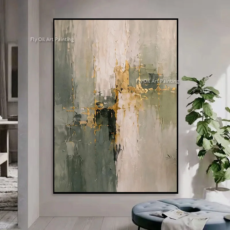 Artisan Painted Mark Rothko Style Neutral Metallic Thick Canvas Wall Art Heavy Textured Abstract Oil Painting For Home Decor