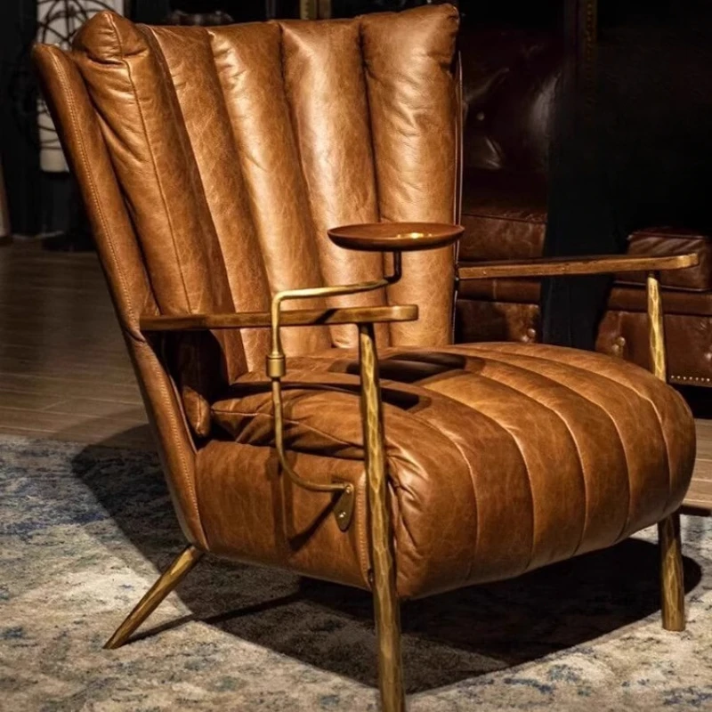 

Oil wax leather godfather chair hand forged concubine chair tiger chair single sofa cigar