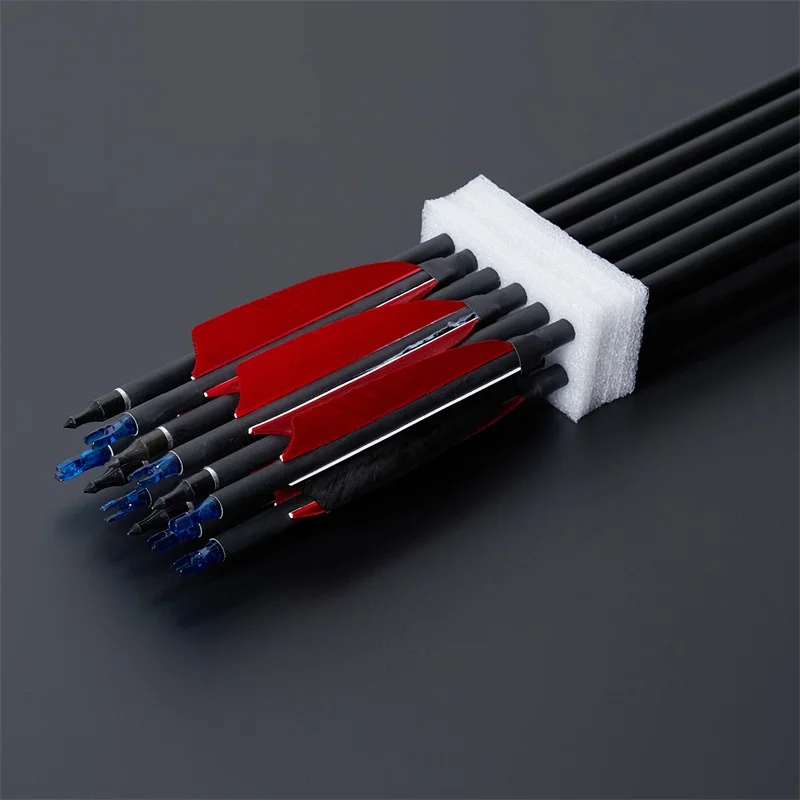 6/12/24pcs Archery Arrow Carbon Arrow 31.5inch Spine 500 With 4inch Real Feather For Outdoor Shooting Hunting Accessories