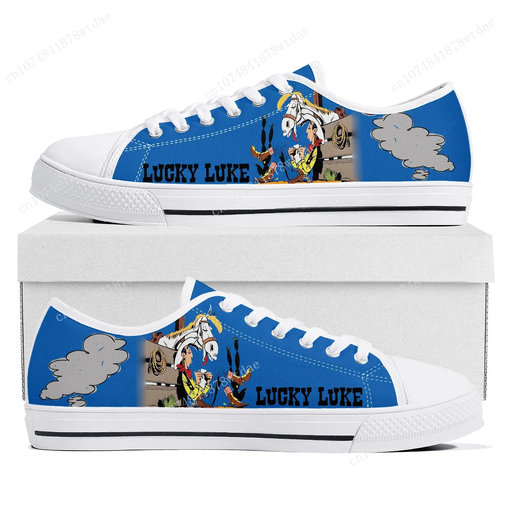 Lucky Luke Low Top Sneakers Womens Mens Cowboy High Quality Canvas Sneaker Couple Comics Manga Custom Made Shoes