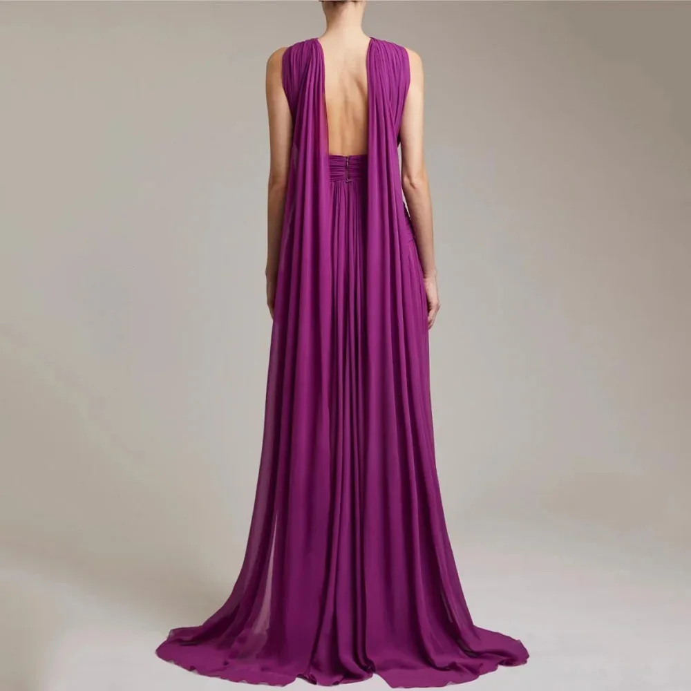 スリムなAラインのネラインロングドレス、パープルレッド、誕生日パーティー用、ポリエステル生地、ノースリーブ、ミッドウエスト、イブニングドレス