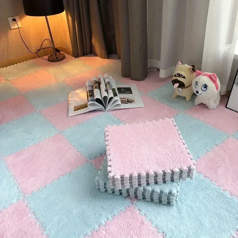 30x30cm pluche puzzel schuim vloermat creatieve mode tapijt vierkant in elkaar grijpende tapijt pluizige karpetten