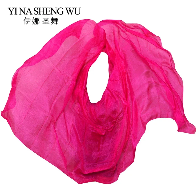 1Pc Natural Silk Belly Dance Veil Solid Colour Bellydance Props Silk Shawl Scarf Belly Dance Veils Rose red Color 250/270*114 cm