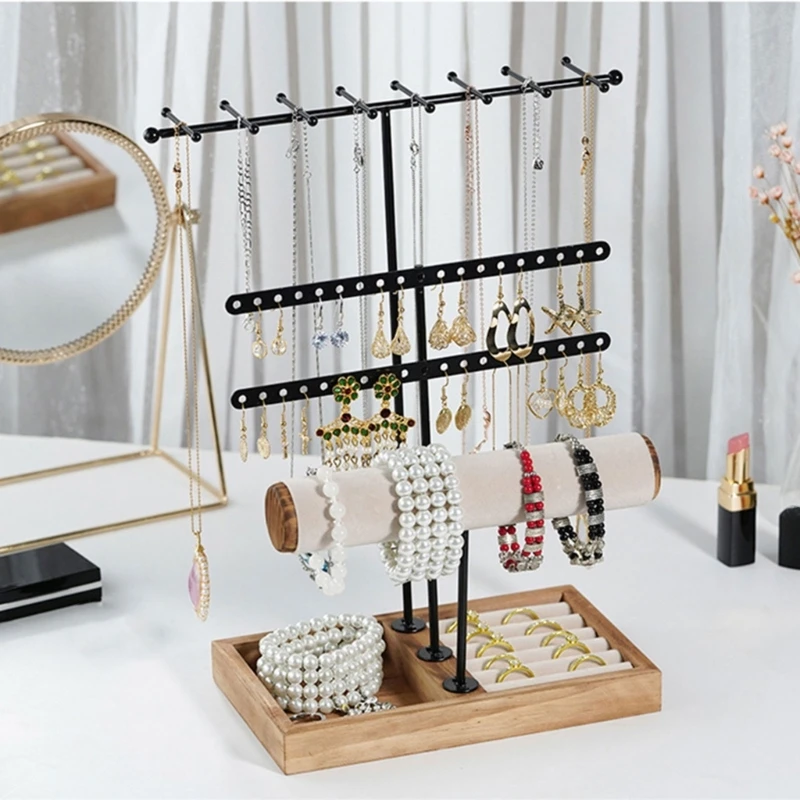 Adjustable Jewelry Stand Multifunctional Jewelry Display Holder Necklace Display Stand Rings Holder Suitable for Desktop