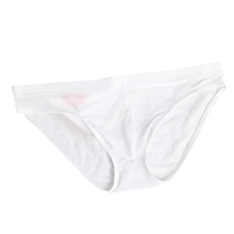 Solid-colored thin transparent mesh ice silk underpants, breathable and fashionable low-waisted triangular pants for young men