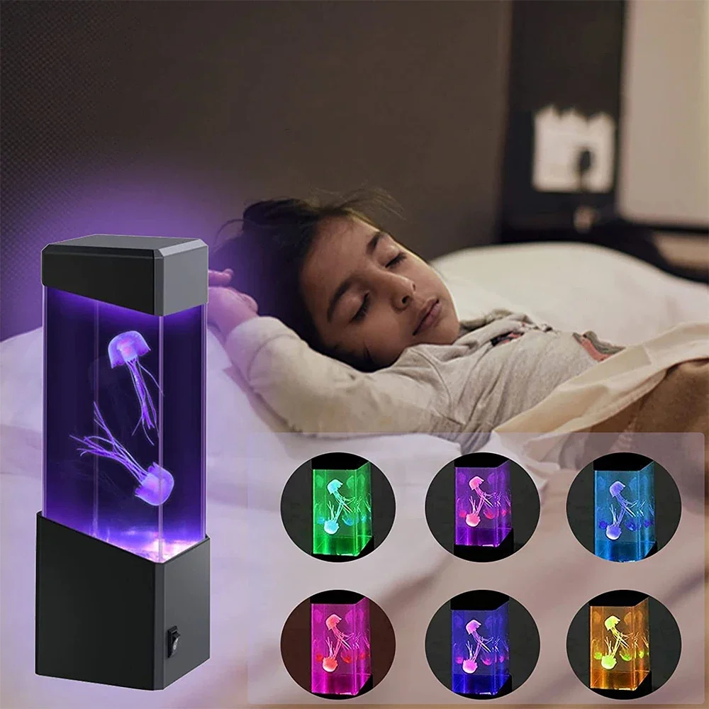 Led Jellyfish Tank Night Light Color Changing Table Lamp Aquarium  Mood Lava Lamp   Children Gift  Room Decor Stich Jelly fish