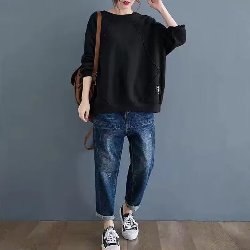 Autumn 2023 New Chic Women\'s Ethnic Style Hatless Solid Color Sweater Vintage Literature Loose Relaxed Comfortable Versatile Top