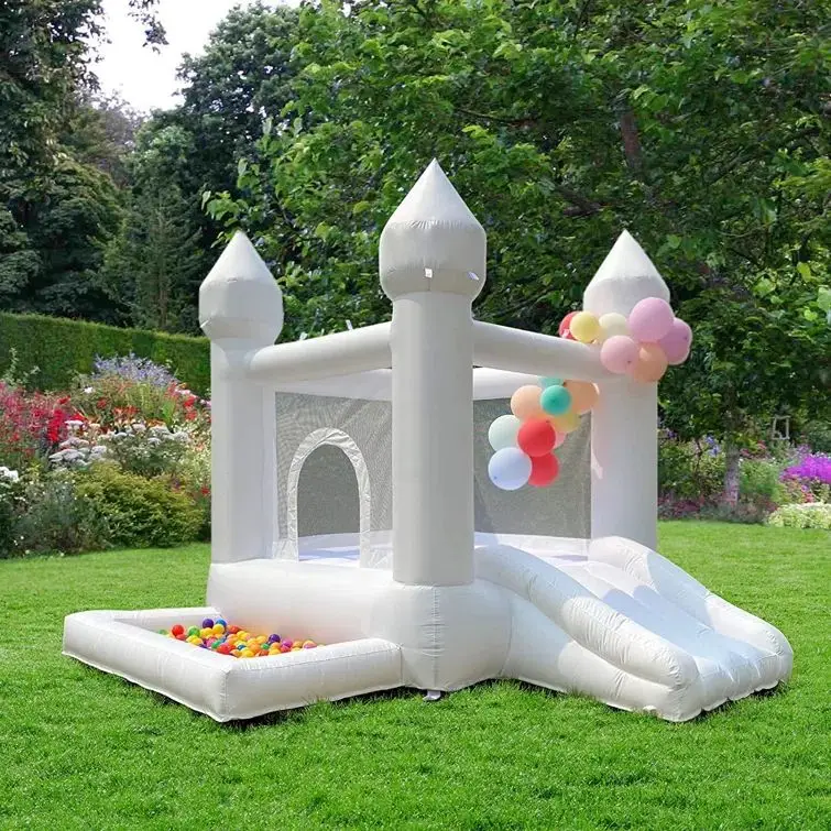 Commercial Party Rental White Bounce House, Ball Pit and Slide Bouncy Castle White Wedding Bounce House