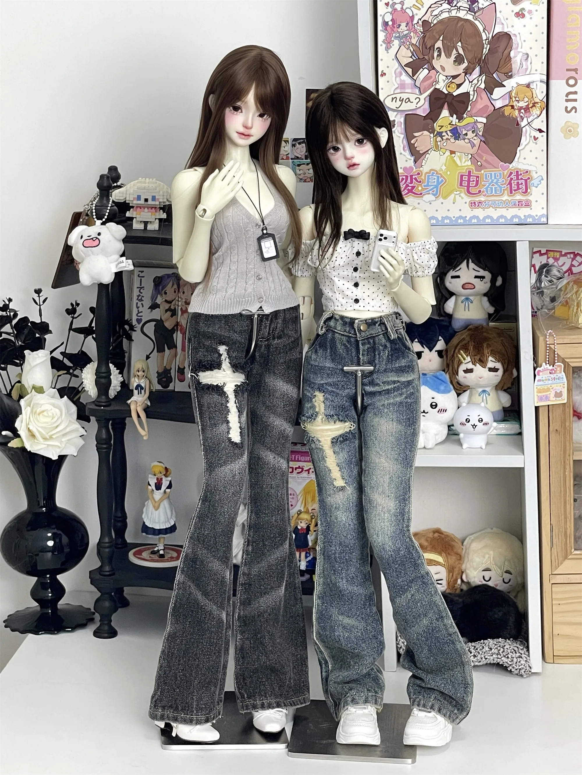 BJD Puppe Jeans Kleidung Blau Mädchen Spielzeug Elegante 1/3 1/4 Boot-cut Hosen Denim Serie Retro Waschen Micro Breite bein Puppe Zubehör – Detail 26