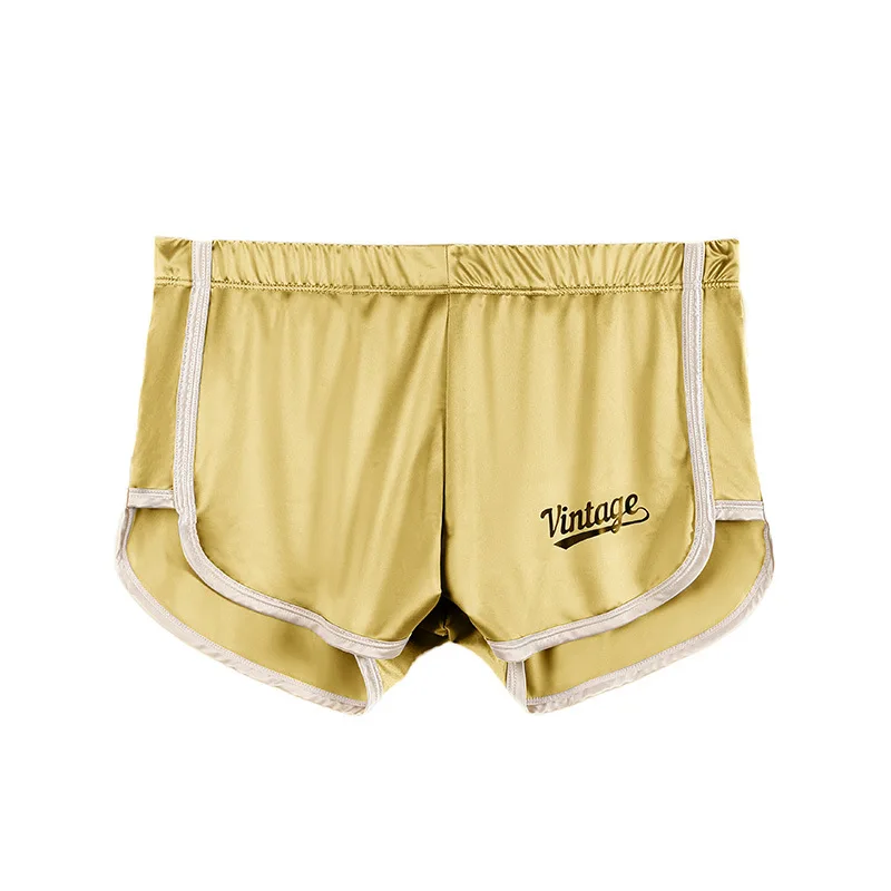 Men's Satin Silk Boxer Shorts, Vintage Print Athletic Trunks with Contrast Trim Youth Fashion Loose Sports Sweatpants Underpants