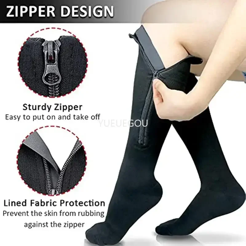 Zipper Compression Socks  for Women Men Open Toe Support Stockings Pain Relief Varicose Veins Edema Sports Recovery
