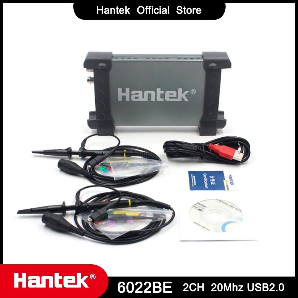 Hantek Official Shop 6022BE Portable USB Digital Storage Virtual Oscilloscope 2 CH 20Mhz 48msa/S Laptop PC Handheld Oscilloscope