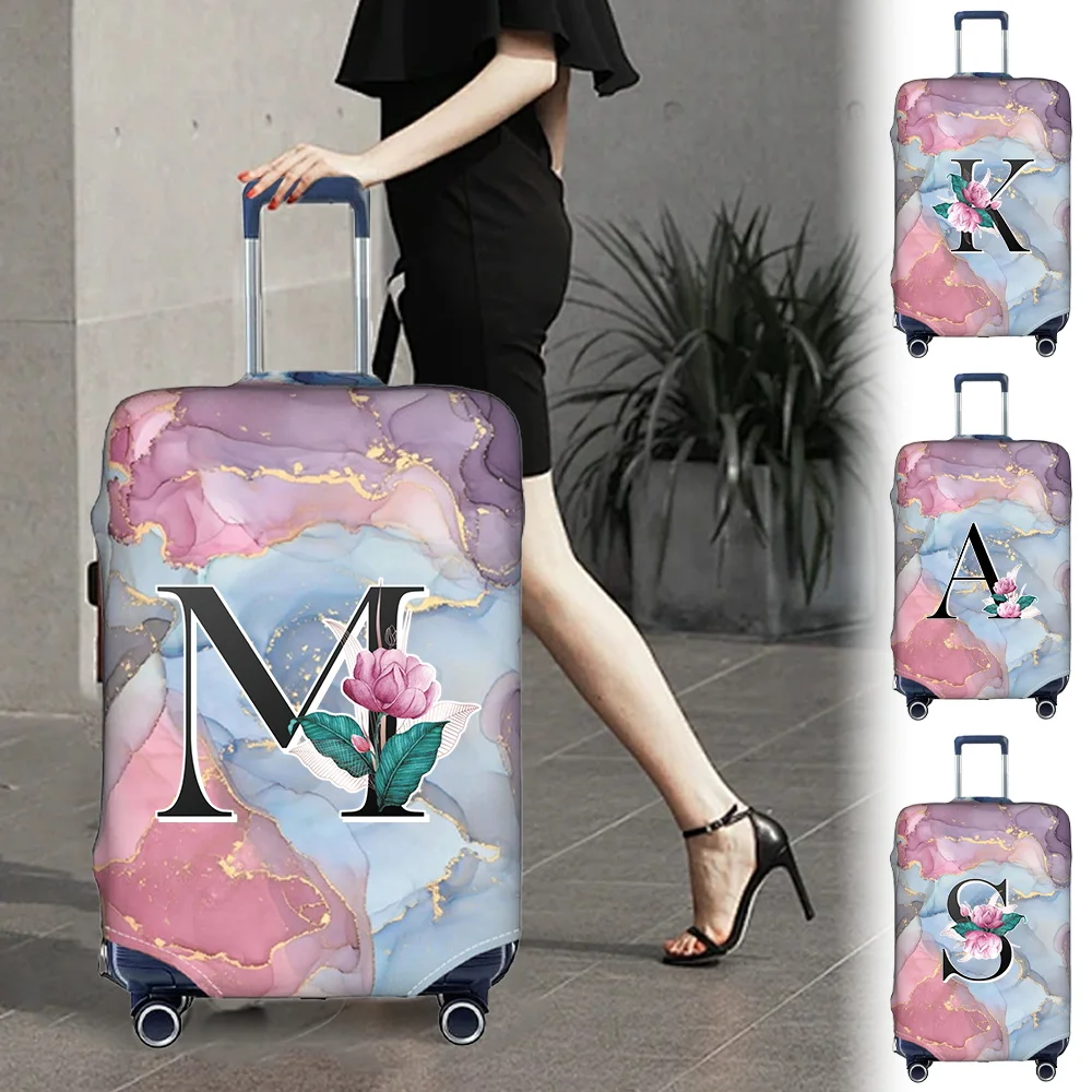 Luggage Cover Suitcase Protective Cover Resistant Elastic Fabric Whitemarble Series Durable Travel Case Covers for18-32inch